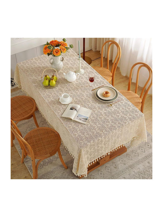 FRIPIA Fripia Baumwoll Tischtuch Stricken Beige 140x250cm