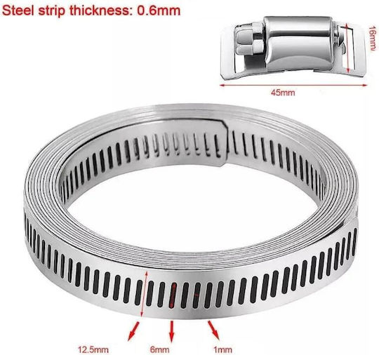 Kit Universal Cleme 5 Metri Oțel Inoxidabil 304 – Bandă Perforată Grosime 12,5 Mm 0,6 Mm 10 Capete Cleme Reglabile Cleme Orice Diametru Auto Hvac Irigații Mediu Marin – Onuvio