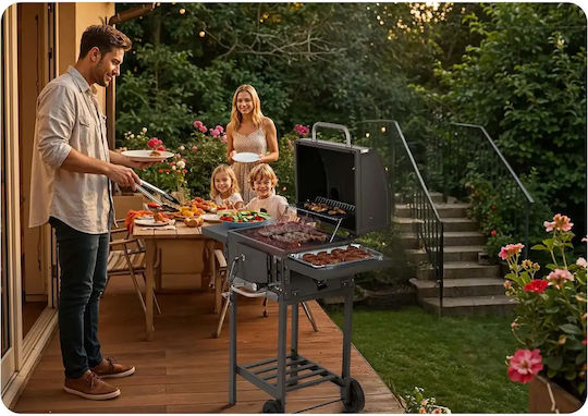 Smartic Stainless Steel Charcoal Grill with Thermometer 31.5x31.5cm