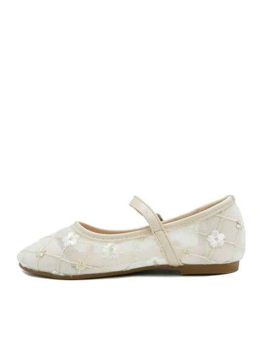 Kids Ballerinas With Hoop & Loop Closure Beige
