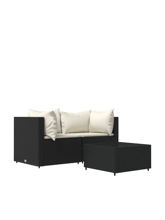 Set Cameră De Zi Pentru Exterior 3 Piese Negru Cu Perne
