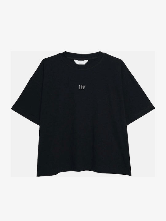 Embroidery And Silk Print Women's Oversized Crop T-shirt Striped Black