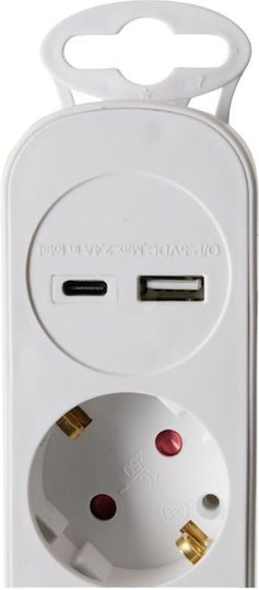 Power Strip 3 Sockets with USB-A USB-C Switch and 1.5m Cable