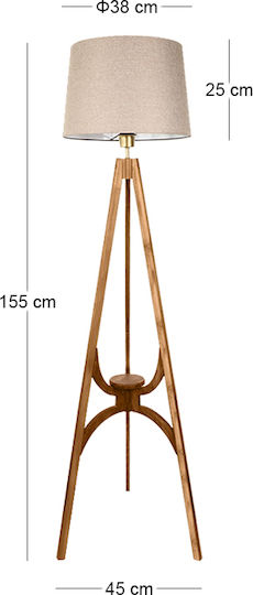 Megapap Solen Floor Lamp H155xL45cm with Socket for E27 Bulb Beige