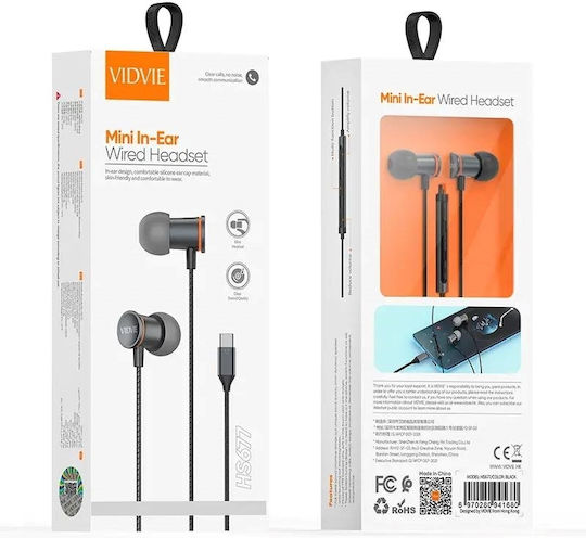 Vidvie In-ear Handsfree Ακουστικά με Βύσμα USB-C Μαύρο