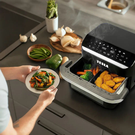 Tesla Aircook Flexizone Q570 Xxl Двойна Подвижна Кошница 10л Черен Еър фрайър