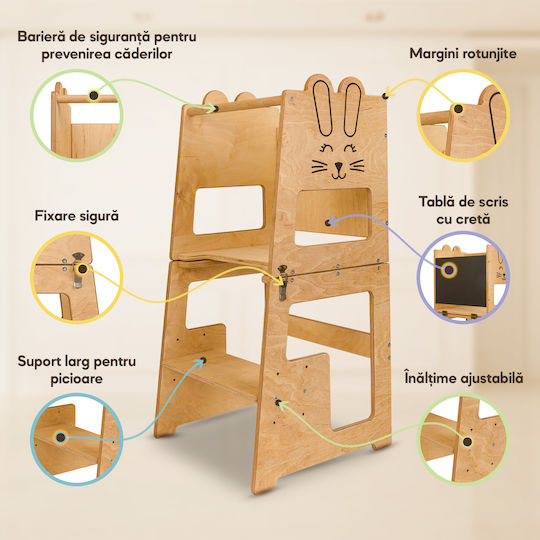 De Invatare Bunny Tip Montessori with Writing Board for Children Over 12 Months Wooden Beige Kids Table Farnora Decor