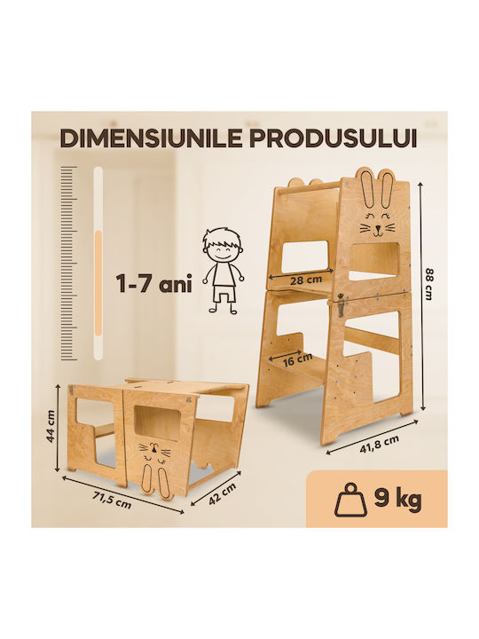 Turnul De Învățare Bunny Tip Montessori Cu Tabla De Scris Pentru Copii +12 Luni Placaj Lemn Bej Farnora Decor