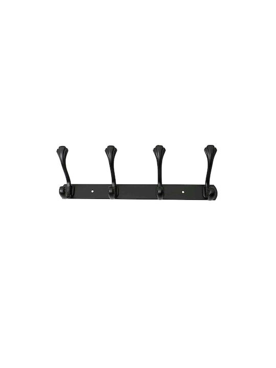 Agățătoare De Perete Metalică Cu 4 Compartimente Neagră 34.5x10cm