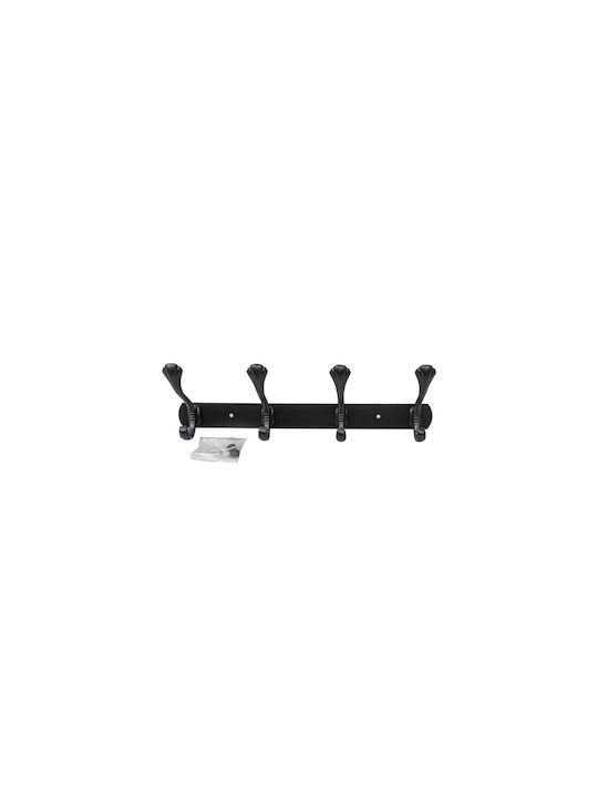 Agățătoare De Perete Metalică Cu 4 Compartimente Neagră 34.5x10cm