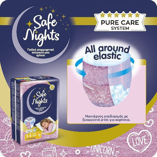 Safe Nights Diaper Pants Girl For 12-22kg 16 Pieces