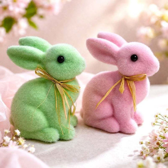 Set 2 Decorative Bunny Rabbits Duo Pink Green 15x13 Cm
