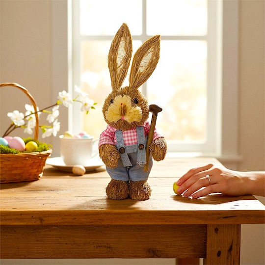 Easter Decoration Rustic Bunny Accessories Made Straw Textile 35 Cm
