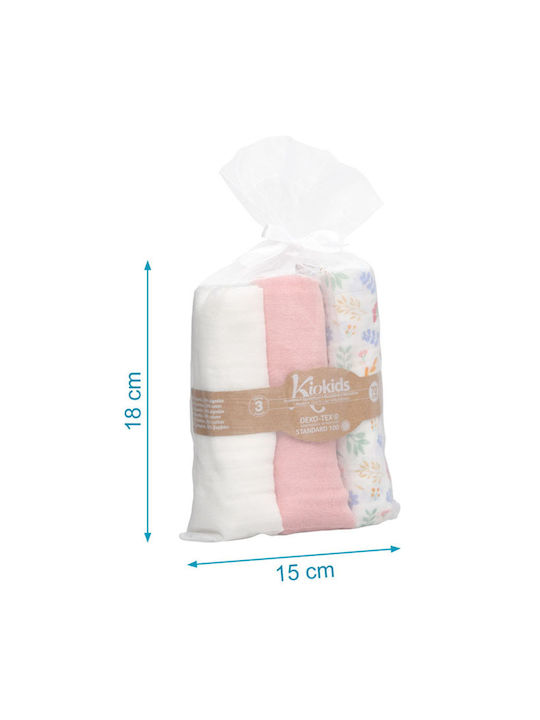 Kiokids Πάνες Αγκαλιάς από Μουσελίνα Ροζ 70x70εκ. 3τμχ