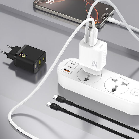 Dudao GaN с USB-A порт и USB-C порт и кабел USB-C - USB-C 25W Power Delivery Черен (A26TCEU)