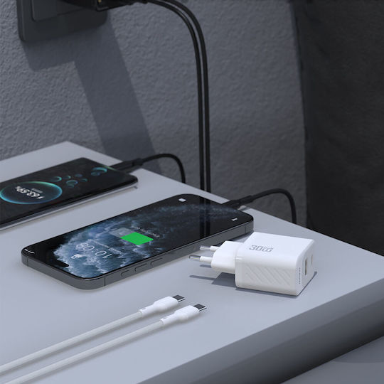 Dudao Φορτιστής GaN με Θύρα USB-A και Θύρα USB-C και Καλώδιο USB-C - USB-C 30W Power Delivery Μαύρος (A27TCEU)