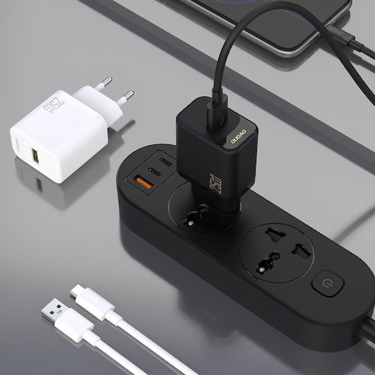 Dudao Φορτιστής GaN με Θύρα USB-A και Καλώδιο USB-C 25W Power Delivery Μαύρος (A27STEU)