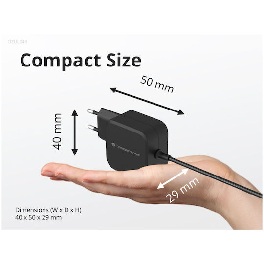 Conceptronic Φορτιστής Χωρίς Καλώδιο GaN 67W Power Delivery Μαύρος (OZUL04BE)