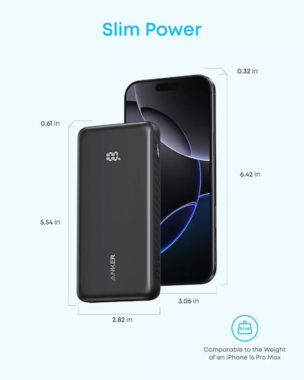 Anker Zolo Power Bank 10000mAh 22.5W με Θύρα USB-A και Θύρα USB-C Μαύρο