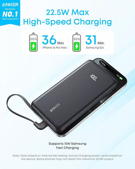 Anker Zolo Power Bank 10000mAh 22.5W με Θύρα USB-A και Θύρα USB-C Μαύρο