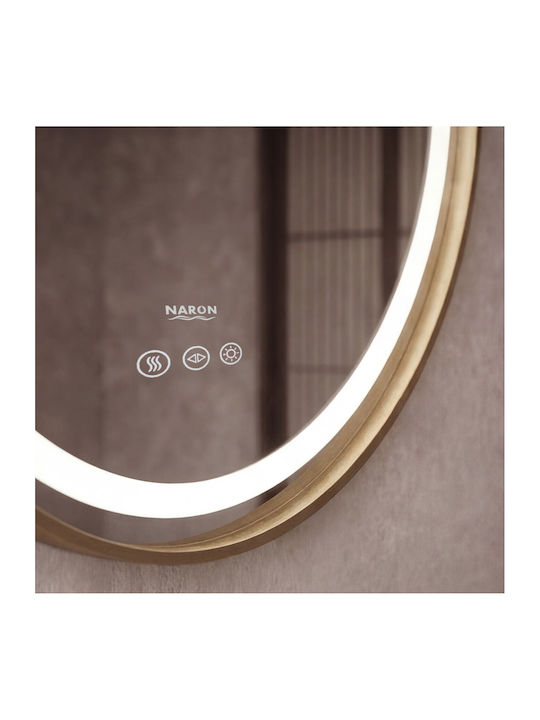 Naron Кръгло Огледало За Баня LED Touch От Метал Златист