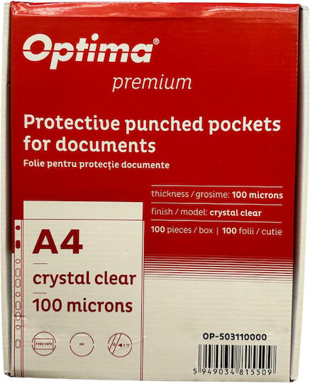 Optima Prod Din Plastic Protective Sleeve A4 Documents 100 Microns 100 Sleeves Box Optima Premium Crystal