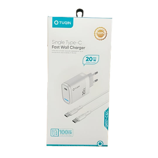 Tuqin Charger with USB-C Port and USB-C - USB-C Cable 20W White (QE57)