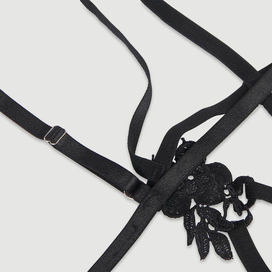Plus Size Sexy Lingerie Set Embroidery & Applique Underwire Bra Fit Sexy 3 Pcs Black