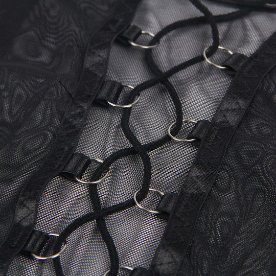 Plus Size Transparent Lingerie Set Underwire And Garters Mesh Black
