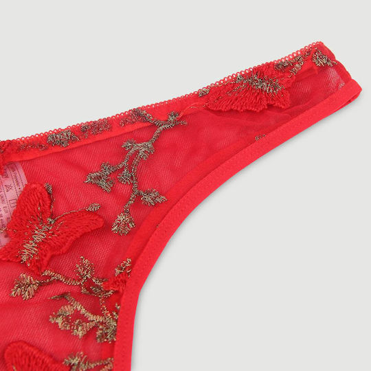 Σετ Εσώρουχα Δαντέλα & Κέντημα Butterfly Pattern Embroidery Mesh Lingerie Set Underwire Κόκκινο