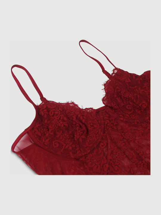 Sexy Bodysuit Open Crotch & Lace Crotchless High Quality Lace Splicing Sexy Teddy Underwire Red