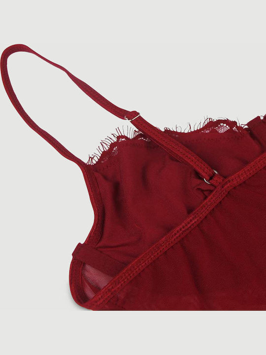 Sexy Bodysuit Open Crotch & Lace Crotchless High Quality Lace Splicing Sexy Teddy Underwire Red
