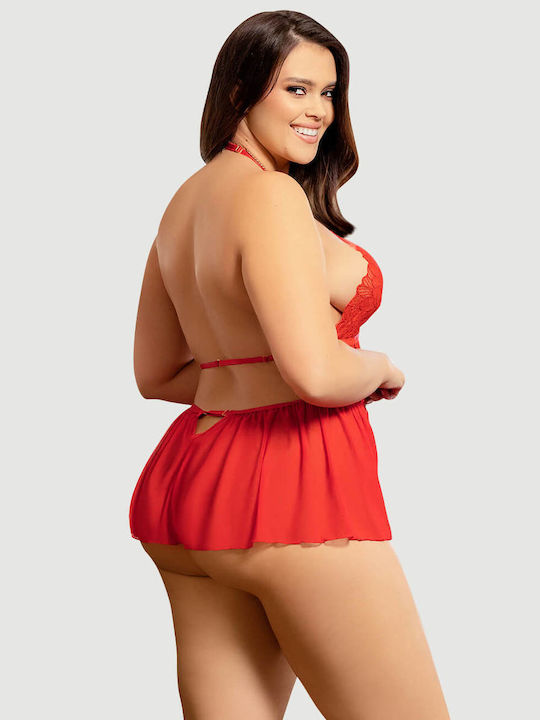 Plus Size Κορμάκι Φόρεμα Sexy Halter Backless Floral Patterns Teddy Lingerie Κόκκινο