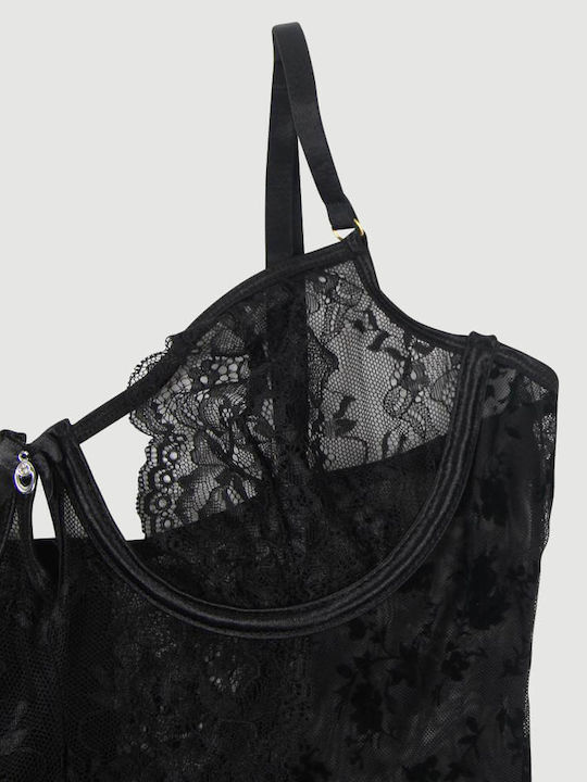 Plus Size Mit Spitze Bodysuit mit Straps & Bügel Schwarz