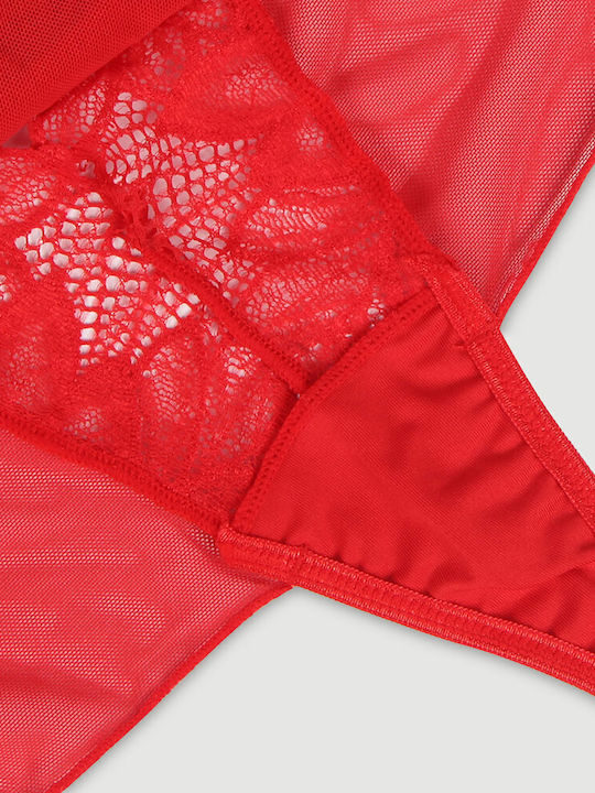 Sexy Bodysuit Dress Sexy Halter Backless Floral Patterns Teddy Lingerie Red