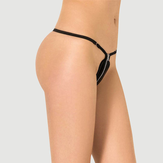 Plus Size Σέξι Κιλοτάκι Φερμουάρ Zip Front Sexy Black Thong Knickers – Μαύρο