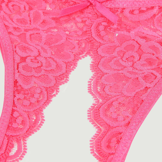 Große Größen Dantelige Slip Offener Schrittfrei & Schleife Spitze Panty Rosa