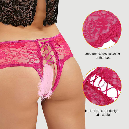 Plus Size Slip Open Crotch & Floral Lace Open Crotch Floral Lace Panty Pink