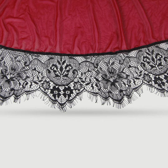 Plus Size Σέξι Διαφανές Σετ Babydoll Δαντέλα & Άνοιγμα Πλάτης Sexy Splicing Sheer Eyelash Trim Lace Back Split Babydoll Set Underwire – Κόκκινο