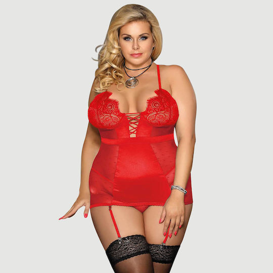 Plus Size Babydoll Garters & G-string Transparent Mesh Garter Lingerie G String Red Sexy Slim See Through Mesh Babydoll Red