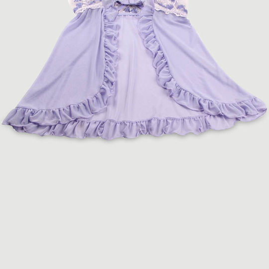 Plus Size Transparent Babydoll Back Slit Embroidery Transparent Mesh Babydoll Purple