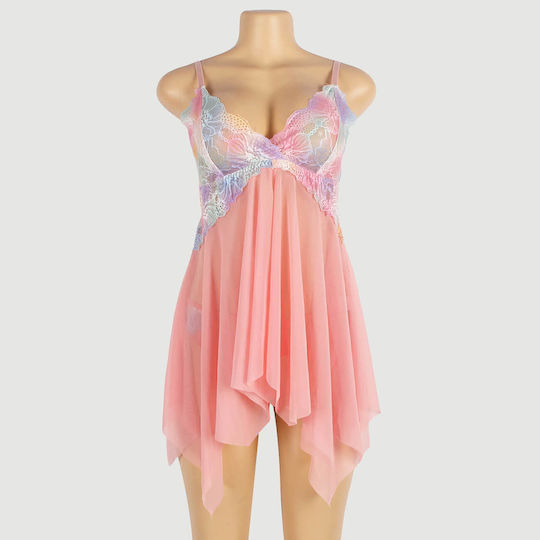 Plus Size Babydoll Διακόσμηση Λουλουδιών Orange Flower Decoration Loose Comfortable Open Front Babydoll Ροζ