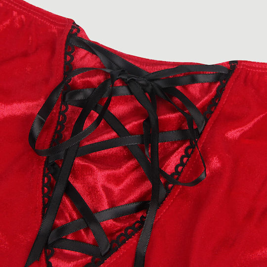 Plus Size Sexy Long Sleeved Christmas Costume Sexy Long Sleeved Tie Up 2 Piece Christmas Suit Red