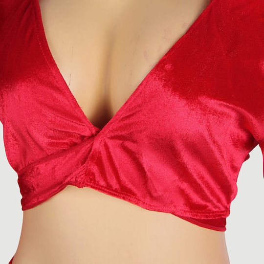 Σέξι Μακρυμάνικη Χριστουγεννιάτικη Στολή Sexy Long Sleeved Tie Up 2 Piece Christmas Suit – Κόκκινο