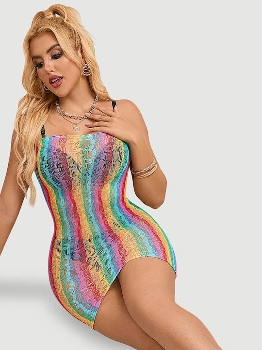 Ολόσωμο Δίχτυ Ανοιχτούς Ώμους Rainbow Colorful Off Shoulder Sleeveless Fishnet Bodystocking Πολύχρωμο Ολόσωμο Δίχτυ Ανοιχτούς Ώμους Rainbow Colorful Off Shoulder Sleeveless Fishnet Bodystocking Πολύχρωμο