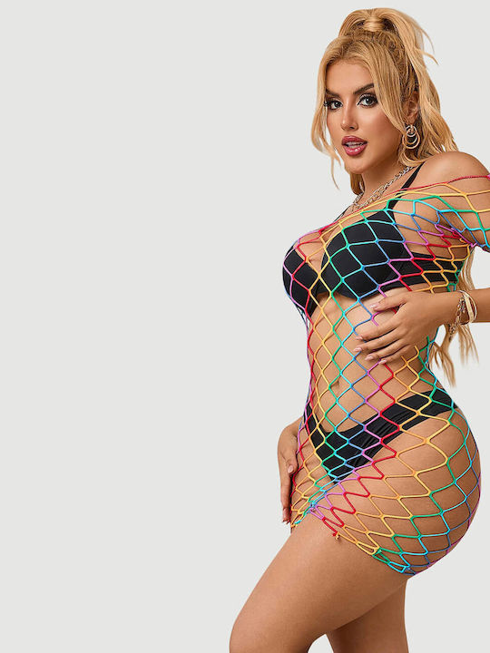 Long Sleeve Rainbow Colorful Sexy Bodystocking Multicolour