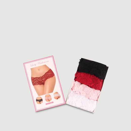 Set of 4 Sexy Floral Lace Panties 4 in 1 Box Multicolour
