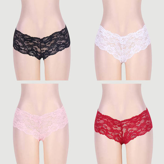 Set of 4 Sexy Floral Lace Panties 4 in 1 Box Multicolour