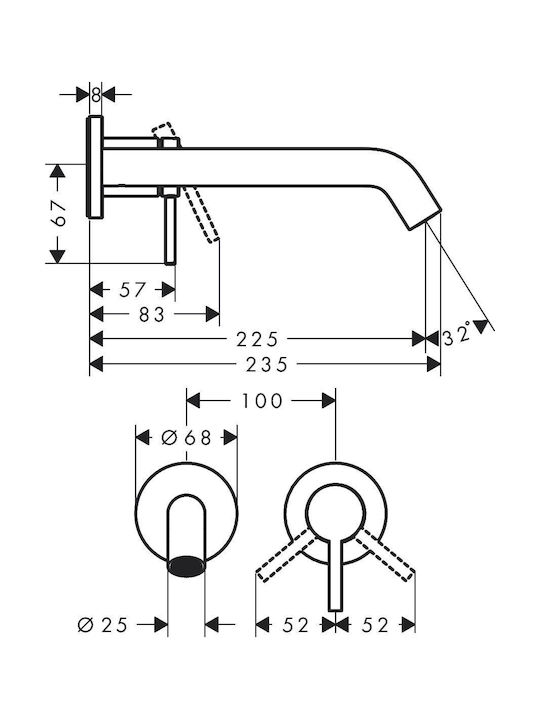Hansgrohe Built-in Mixer & Mouthpiece Set for Bathroom Sink Silver