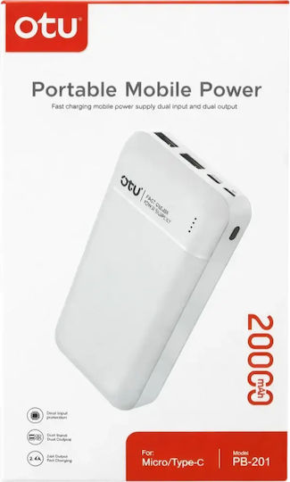 PB201 Power Bank 20000mAh mit 2 USB-A Ausgangsanschlüsse Weiß